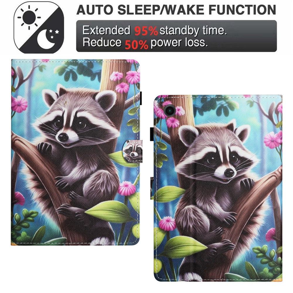 For Lenovo Tab M10 (Gen 3) Case Pattern Printed Card Holder PU Leather Tablet Cover - Raccoon