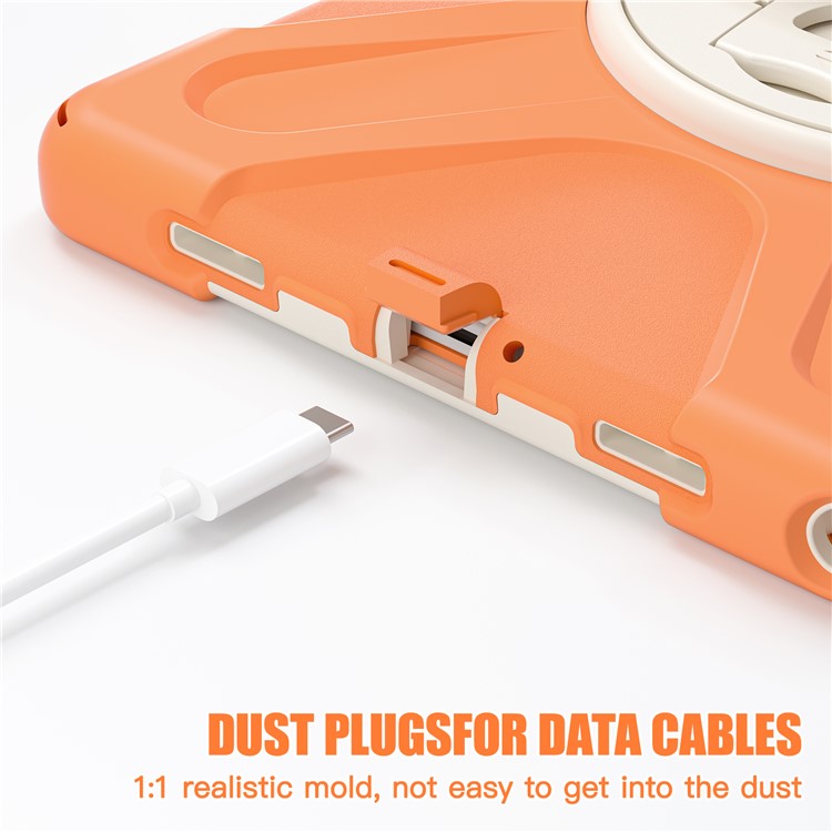 For Samsung Galaxy Tab A9+ Case PC+Silicone Rotary Kickstand Cover with Hand Strap - Orange