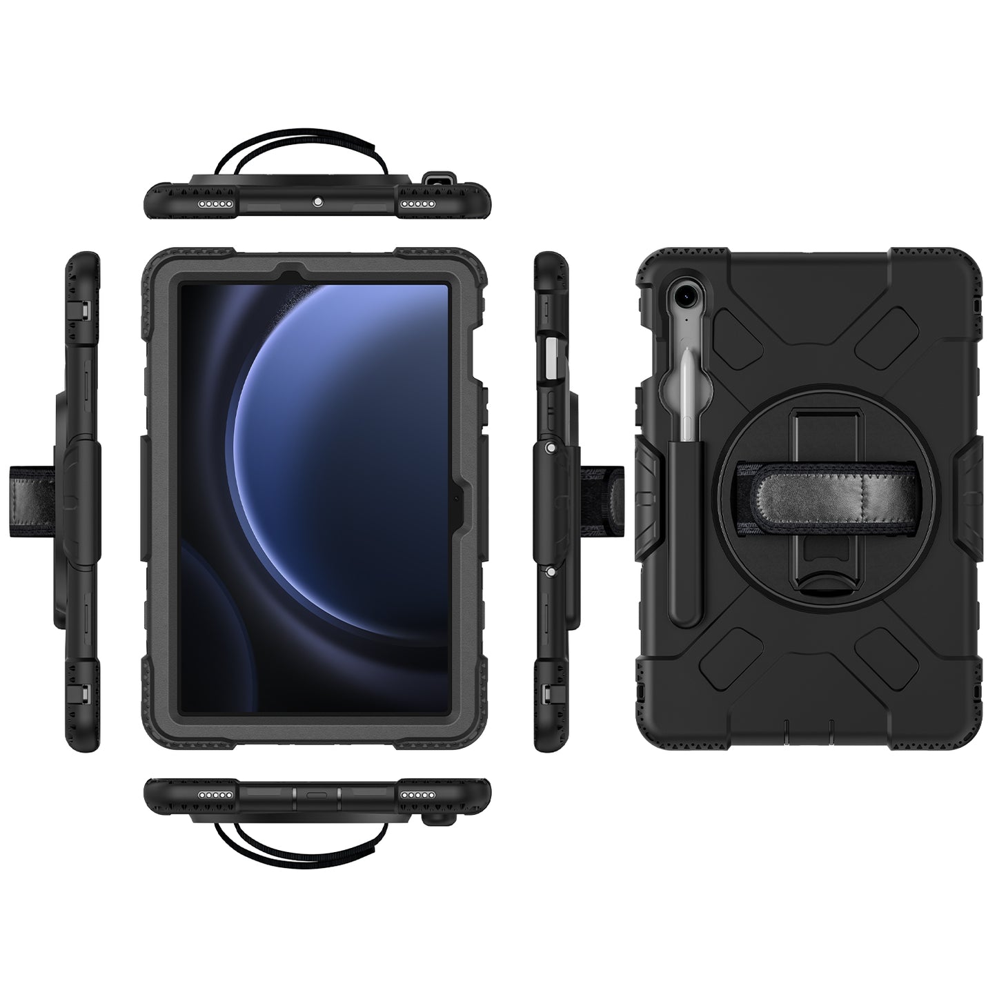 For Samsung Galaxy Tab S9 / S9 FE Kickstand Case Rotary Hand Strap Tablet Cover with Shoulder Strap