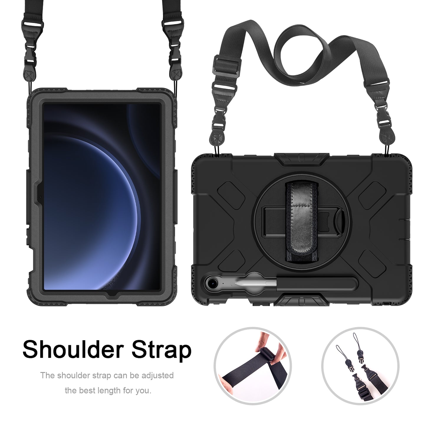 For Samsung Galaxy Tab S9 / S9 FE Kickstand Case Rotary Hand Strap Tablet Cover with Shoulder Strap