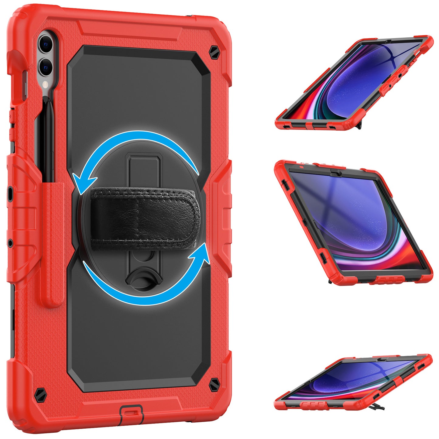 For Samsung Galaxy Tab S9 FE+ SM-X610 SM-X616B Tablet Cover PC+Silicone Case with PET Screen Protector and Kickstand - Black+Red