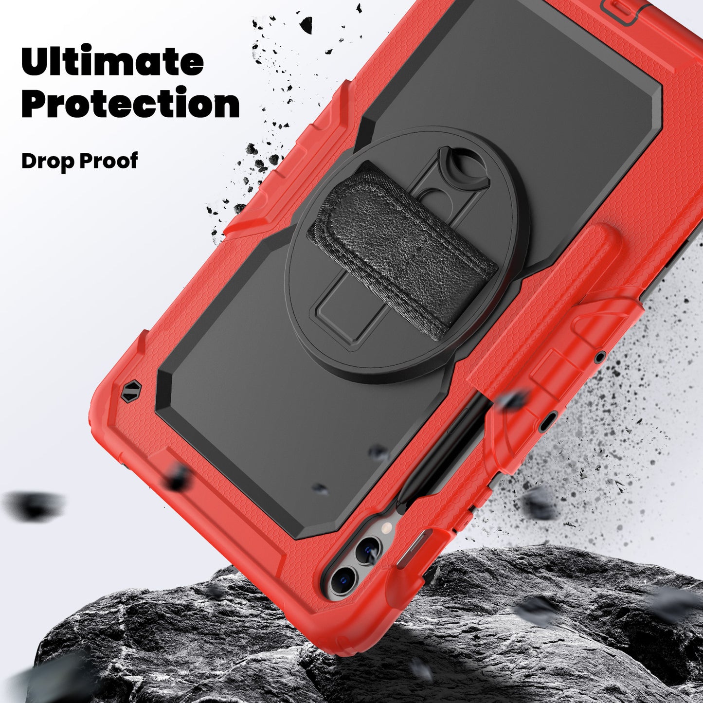 For Samsung Galaxy Tab S9 FE+ SM-X610 SM-X616B Tablet Cover PC+Silicone Case with PET Screen Protector and Kickstand - Black+Red