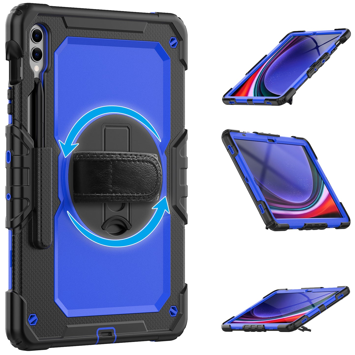 For Samsung Galaxy Tab S9 FE+ SM-X610 SM-X616B Tablet Cover PC+Silicone Case with PET Screen Protector and Kickstand - Dark Blue+Black