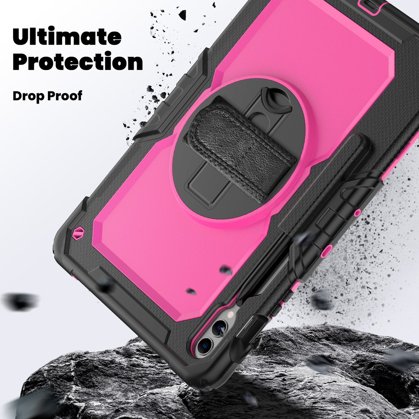 For Samsung Galaxy Tab S9 FE+ SM-X610 SM-X616B Tablet Cover PC+Silicone Case with PET Screen Protector and Kickstand - Rose +Black