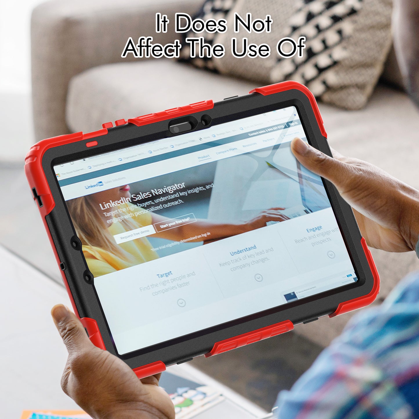 For Samsung Galaxy Tab S9 FE SM-X510 SM-X516B PC+Silicone Cover Kickstand Tablet Case with PET Screen Protector and Hand Strap - Black+Red