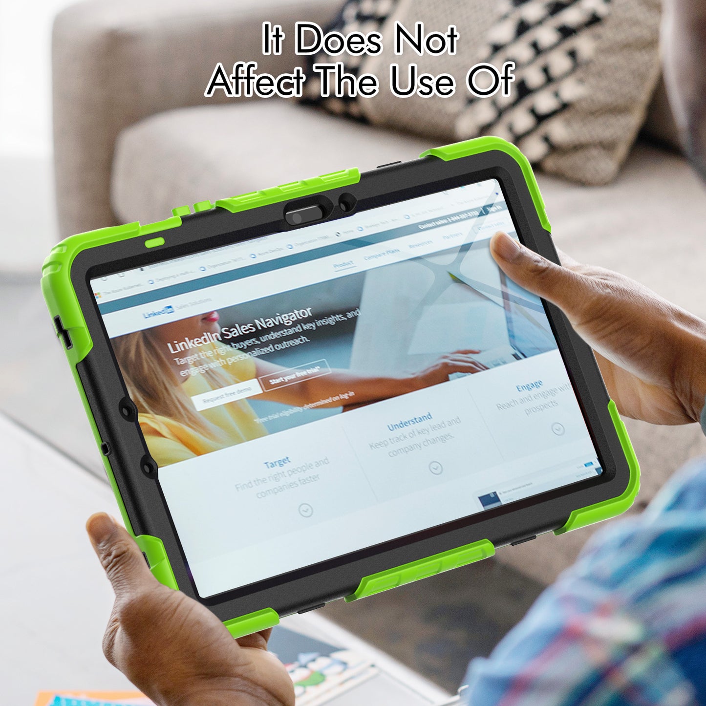 For Samsung Galaxy Tab S9 FE SM-X510 SM-X516B PC+Silicone Cover Kickstand Tablet Case with PET Screen Protector and Hand Strap - Black+Yellow-green