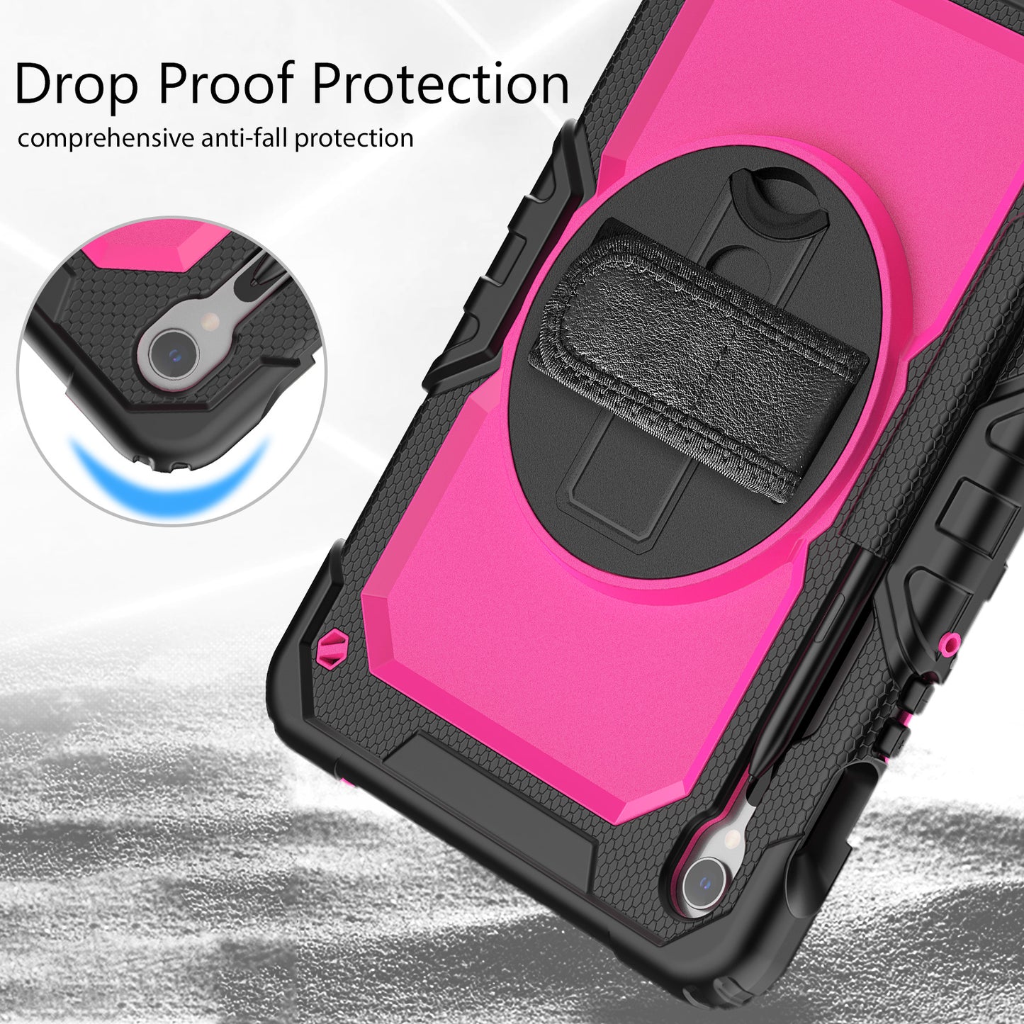 For Samsung Galaxy Tab S9 FE SM-X510 SM-X516B PC+Silicone Cover Kickstand Tablet Case with PET Screen Protector and Hand Strap - Rose+Black