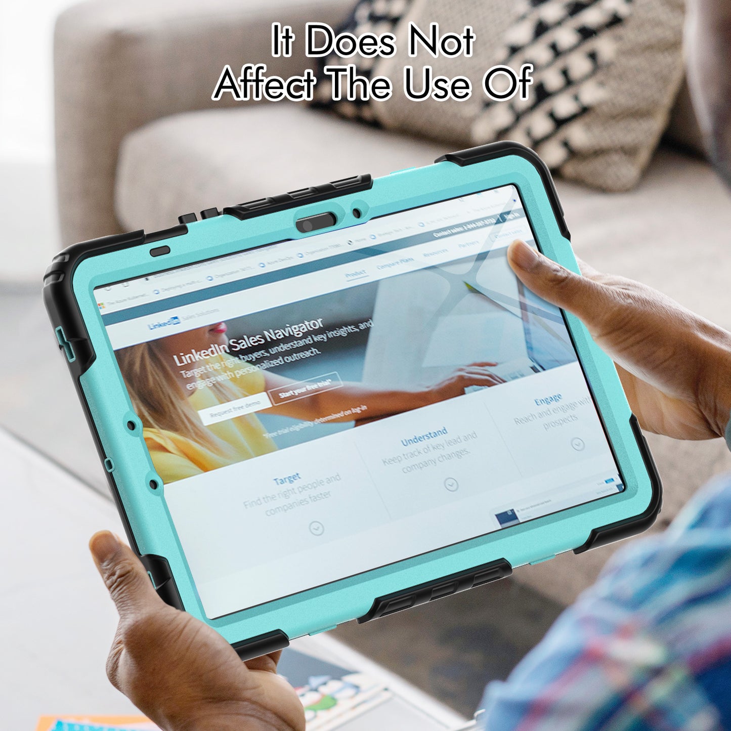 For Samsung Galaxy Tab S9 FE SM-X510 SM-X516B PC+Silicone Cover Kickstand Tablet Case with PET Screen Protector and Hand Strap - Light Blue+Black