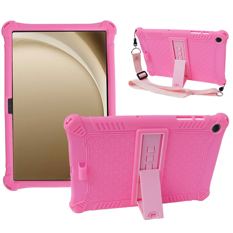 For Samsung Galaxy Tab A9+ X210 / X215 / X216 Silicone Case Kickstand Tablet Cover with Lanyard - Pink