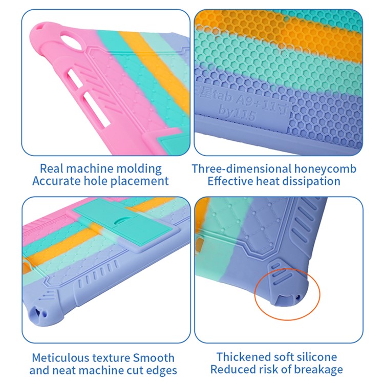 For Samsung Galaxy Tab A9+ X210 / X215 / X216 Silicone Case Kickstand Tablet Cover with Lanyard - Pink