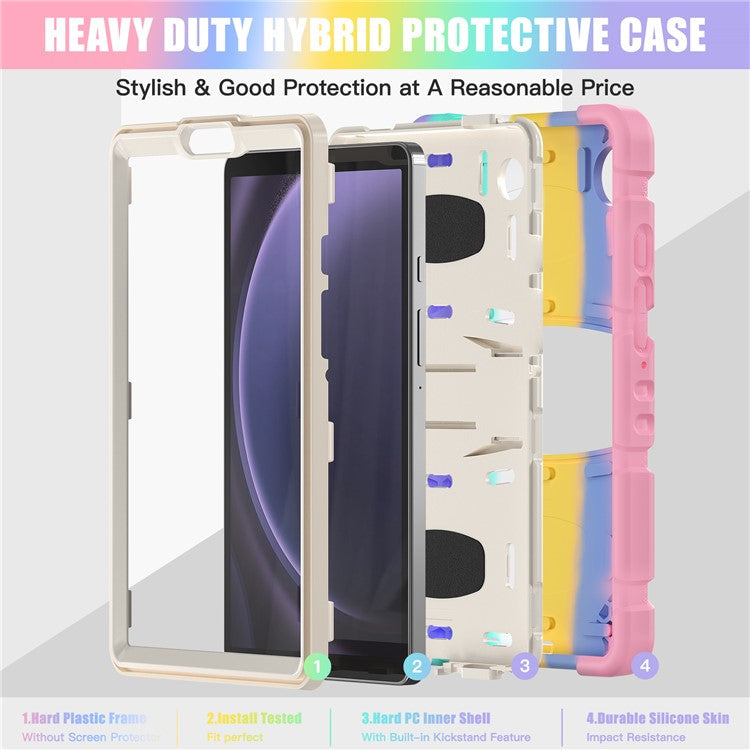 For Samsung Galaxy Tab A9 Tablet Case Anti-drop Kickstand PC+Silicone Protective Cover - Colorful Pink