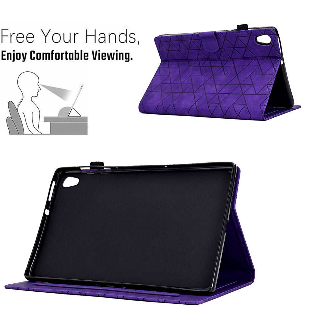 For Lenovo Tab M10 HD Gen 2 X306X Cover Stand Rhombus Imprinted Leather Tablet Case - Purple
