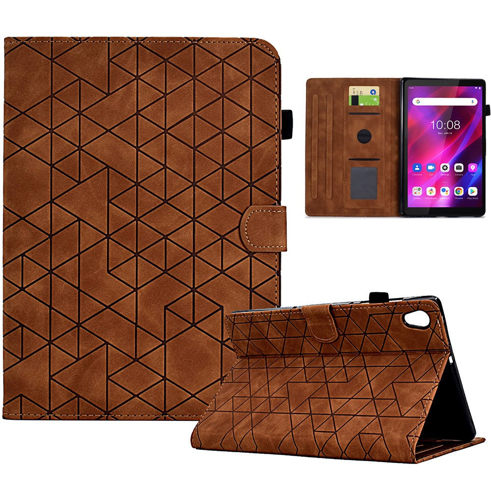 For Lenovo Tab M10 HD Gen 2 X306X Cover Stand Rhombus Imprinted Leather Tablet Case - Brown