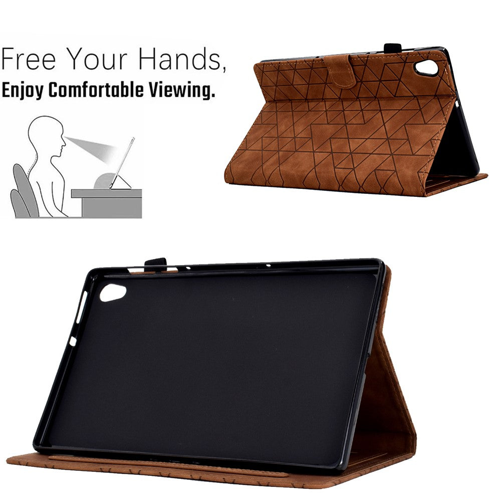 For Lenovo Tab M10 HD Gen 2 X306X Cover Stand Rhombus Imprinted Leather Tablet Case - Brown