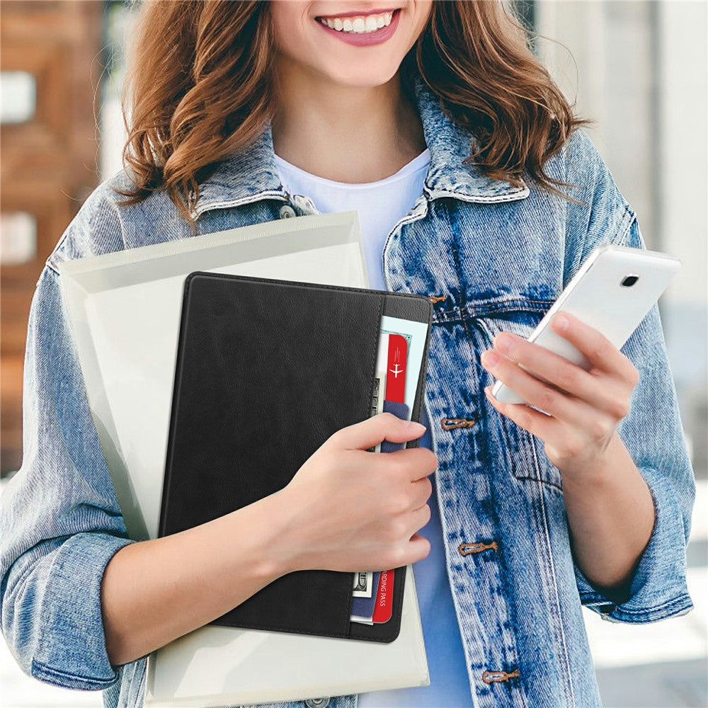 For Lenovo Tab P12 Stand Protective Cover PU Leather Wallet Tablet Case with Pencil Holder - Black