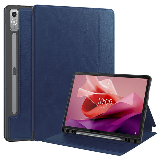 For Lenovo Tab P12 Stand Protective Cover PU Leather Wallet Tablet Case with Pencil Holder - Blue