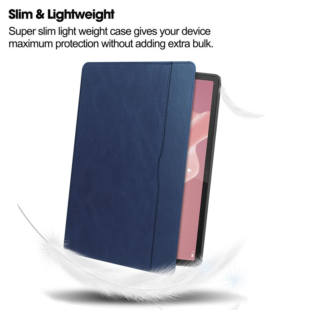 For Lenovo Tab P12 Stand Protective Cover PU Leather Wallet Tablet Case with Pencil Holder - Blue