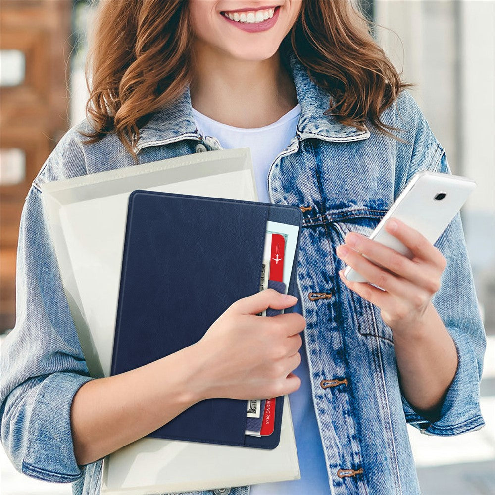 For Lenovo Tab P12 Stand Protective Cover PU Leather Wallet Tablet Case with Pencil Holder - Blue