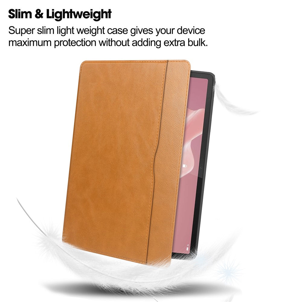 For Lenovo Tab P12 Stand Protective Cover PU Leather Wallet Tablet Case with Pencil Holder - Brown