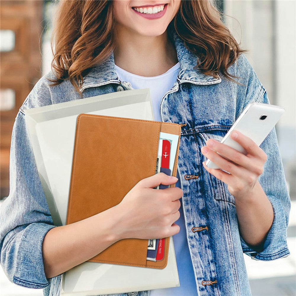 For Lenovo Tab P12 Stand Protective Cover PU Leather Wallet Tablet Case with Pencil Holder - Brown