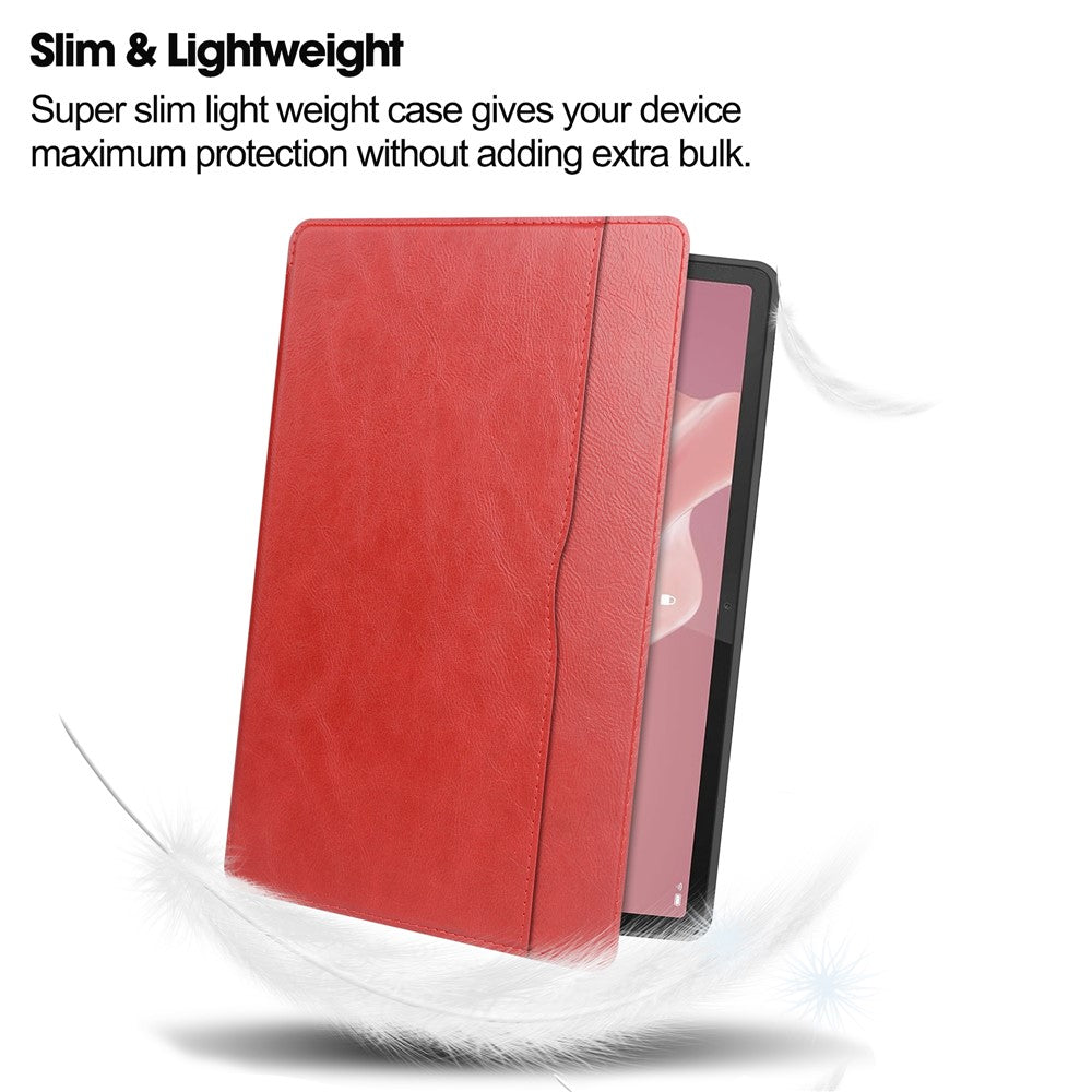 For Lenovo Tab P12 Stand Protective Cover PU Leather Wallet Tablet Case with Pencil Holder - Red