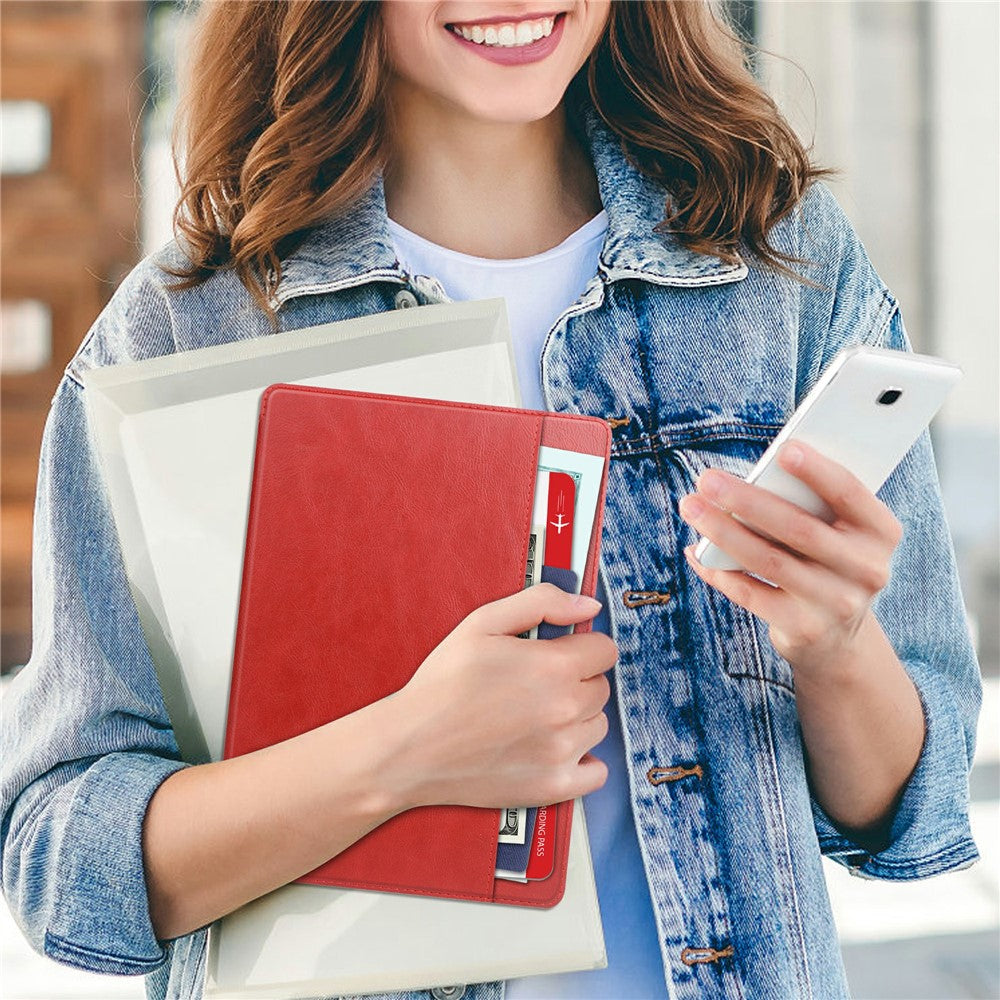 For Lenovo Tab P12 Stand Protective Cover PU Leather Wallet Tablet Case with Pencil Holder - Red