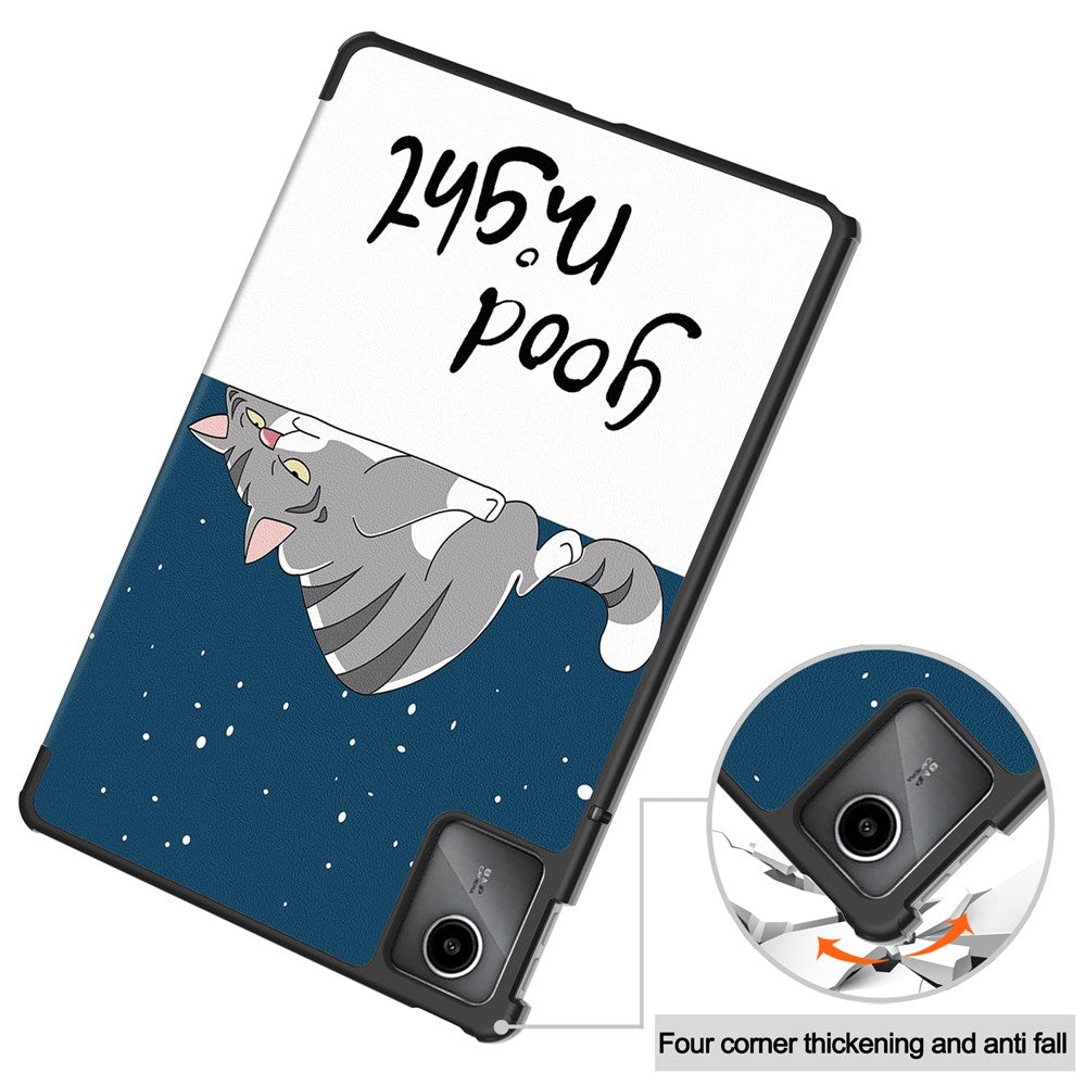 For Lenovo Tab M11 / Xiaoxin Pad 11 2024 Case Trifold Stand Pattern Printing Tablet Leather Cover - Cat