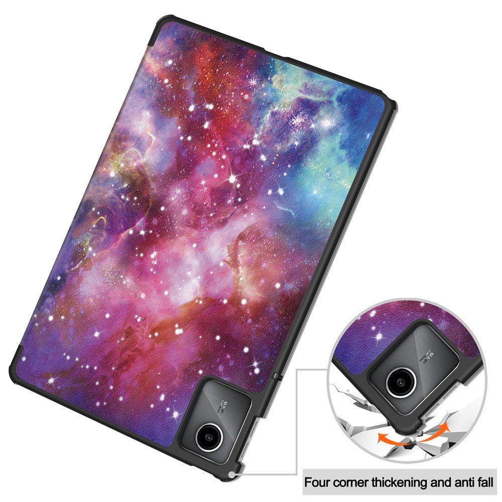 For Lenovo Tab M11 / Xiaoxin Pad 11 2024 Case Trifold Stand Pattern Printing Tablet Leather Cover - Galaxy