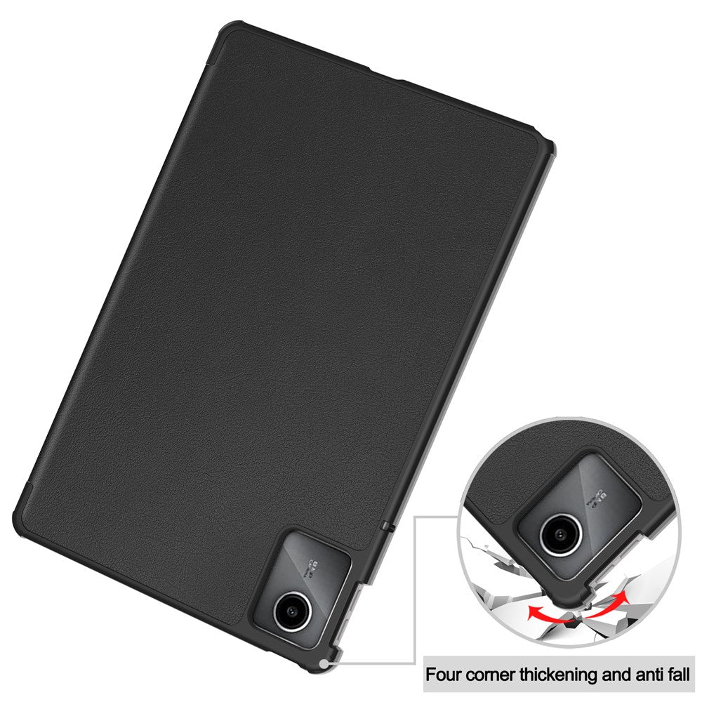 For Lenovo Tab M11 / Xiaoxin Pad 11 2024 Case Tri-Fold Stand PU Leather+PC Tablet Cover - Black