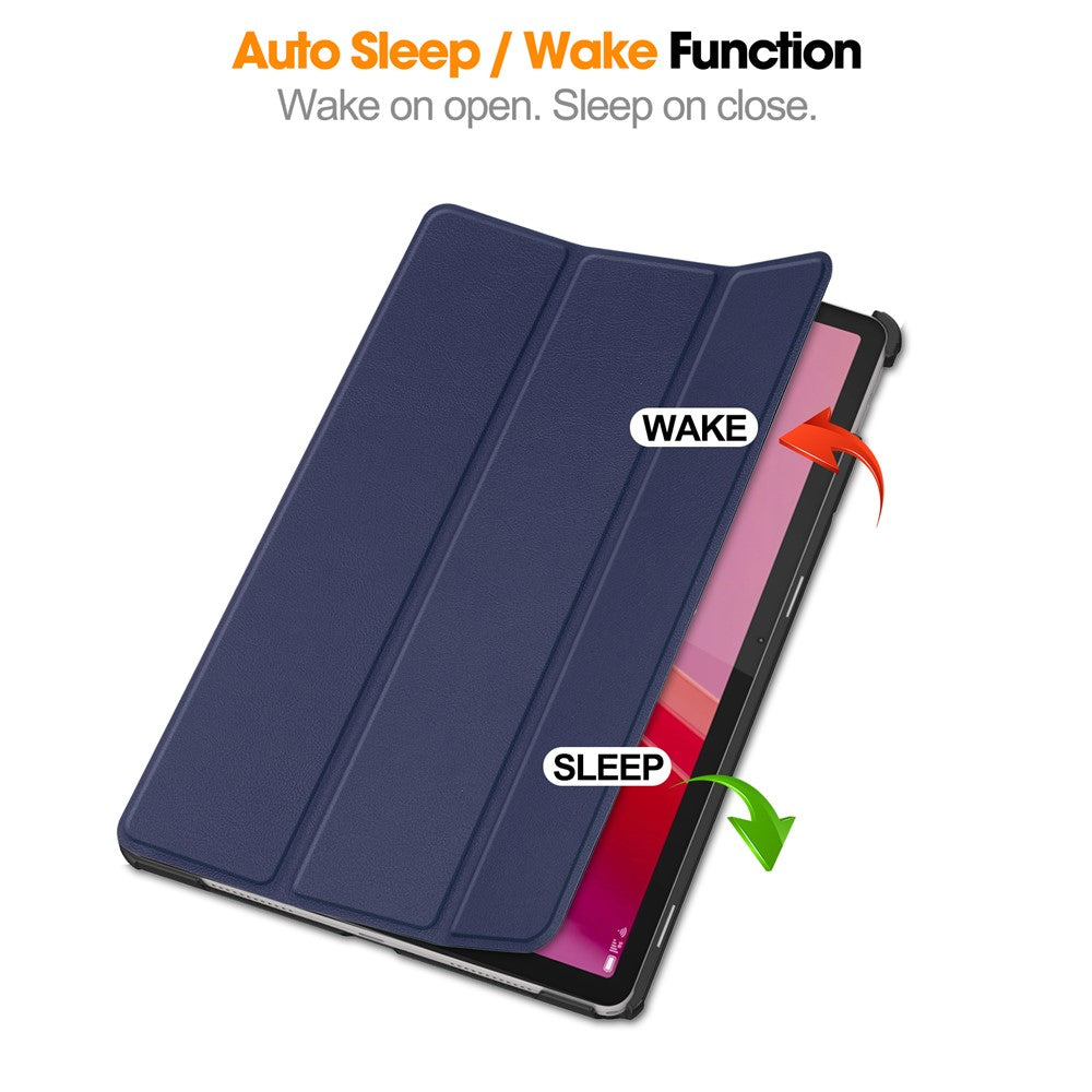 For Lenovo Tab M11 / Xiaoxin Pad 11 2024 Case Tri-fold Stand PU Leather+PC Tablet Cover - Dark Blue