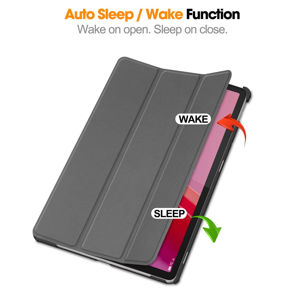 For Lenovo Tab M11 / Xiaoxin Pad 11 2024 Case Tri-fold Stand PU Leather+PC Tablet Cover - Grey