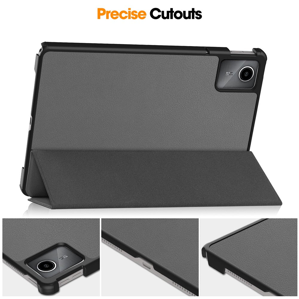 For Lenovo Tab M11 / Xiaoxin Pad 11 2024 Case Tri-fold Stand PU Leather+PC Tablet Cover - Grey
