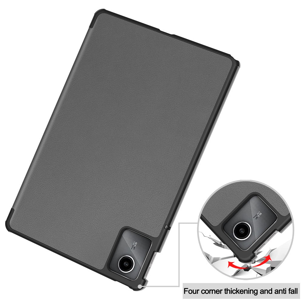 For Lenovo Tab M11 / Xiaoxin Pad 11 2024 Case Tri-fold Stand PU Leather+PC Tablet Cover - Grey