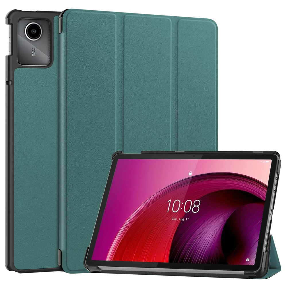 For Lenovo Tab M11 / Xiaoxin Pad 11 2024 Case Tri-fold Stand PU Leather+PC Tablet Cover - Blackish Green