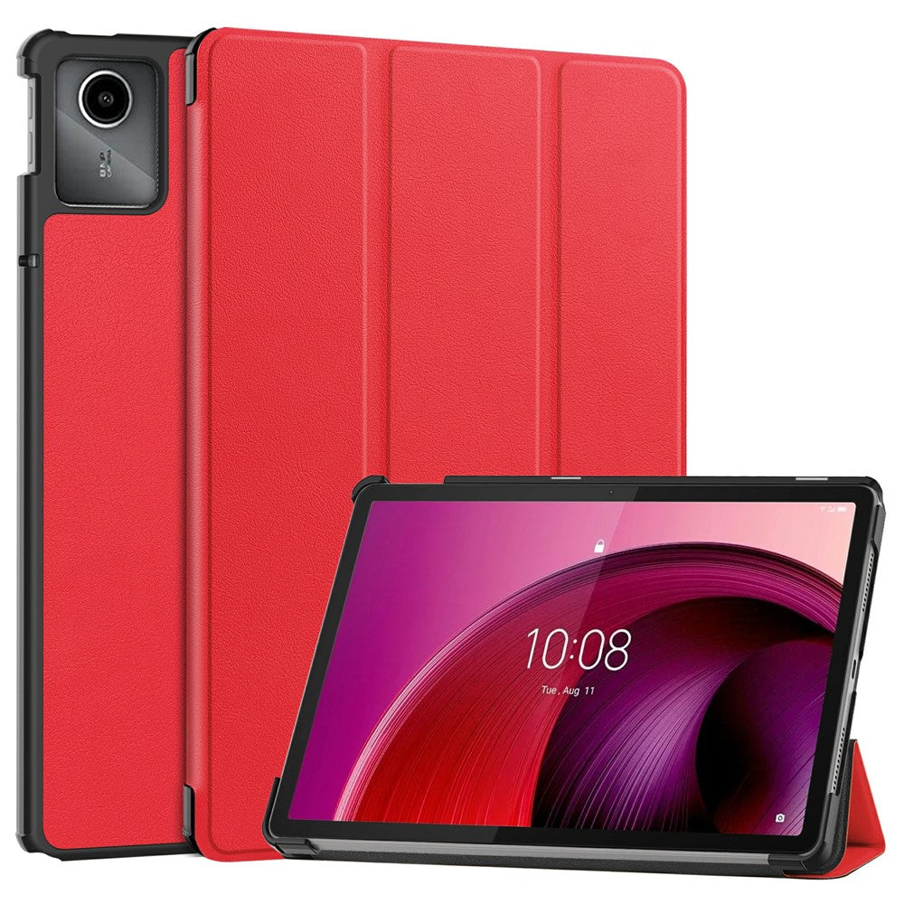For Lenovo Tab M11 / Xiaoxin Pad 11 2024 Case Tri-fold Stand PU Leather+PC Tablet Cover - Red
