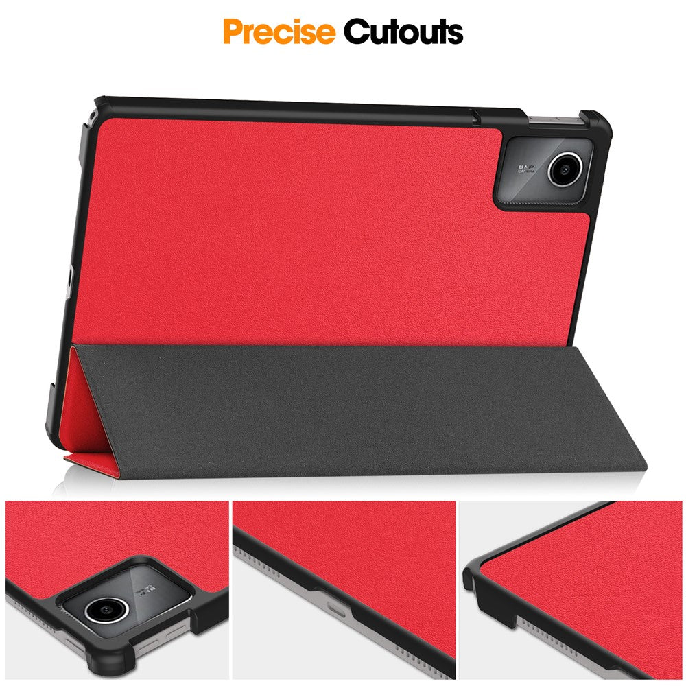 For Lenovo Tab M11 / Xiaoxin Pad 11 2024 Case Tri-fold Stand PU Leather+PC Tablet Cover - Red