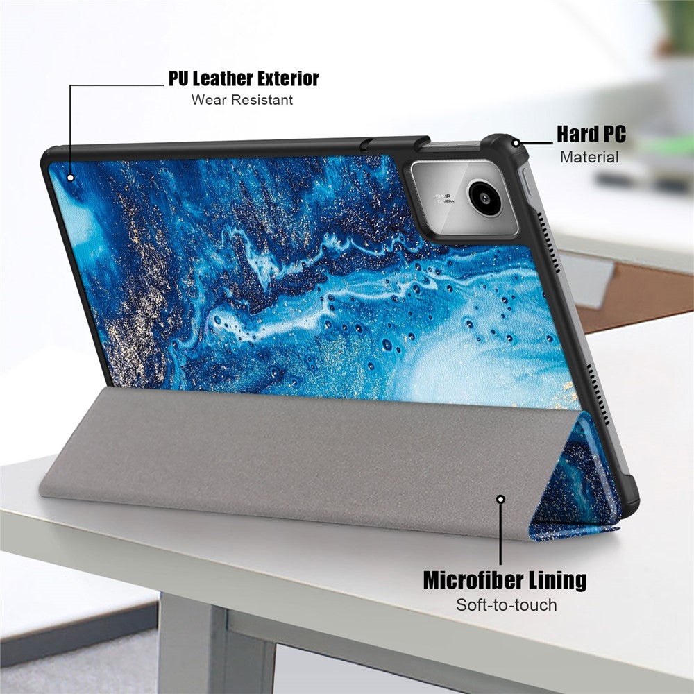 For Lenovo Tab M11 / Xiaoxin Pad 11 2024 Trifold Stand Cover Pattern PU Leather Auto Sleep Wake Tablet Case - Wave