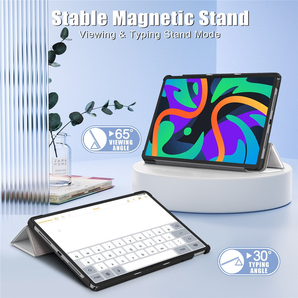 For Lenovo Tab M11 / Xiaoxin Pad 11 2024 Trifold Stand Cover Pattern PU Leather Auto Sleep Wake Tablet Case - Cat