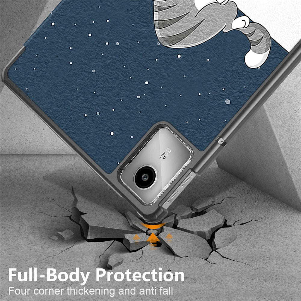 For Lenovo Tab M11 / Xiaoxin Pad 11 2024 Trifold Stand Cover Pattern PU Leather Auto Sleep Wake Tablet Case - Cat