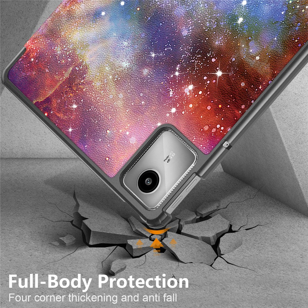 For Lenovo Tab M11 / Xiaoxin Pad 11 2024 Trifold Stand Cover Pattern PU Leather Auto Sleep Wake Tablet Case - Galaxy
