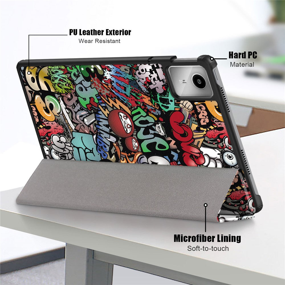 For Lenovo Tab M11 / Xiaoxin Pad 11 2024 Trifold Stand Cover Pattern PU Leather Auto Sleep Wake Tablet Case - Graffiti