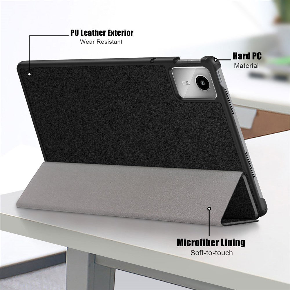 For Lenovo Tab M11 / Xiaoxin Pad 11 2024 PU Leather Trifold Stand Cover Smart Tablet Case - Black