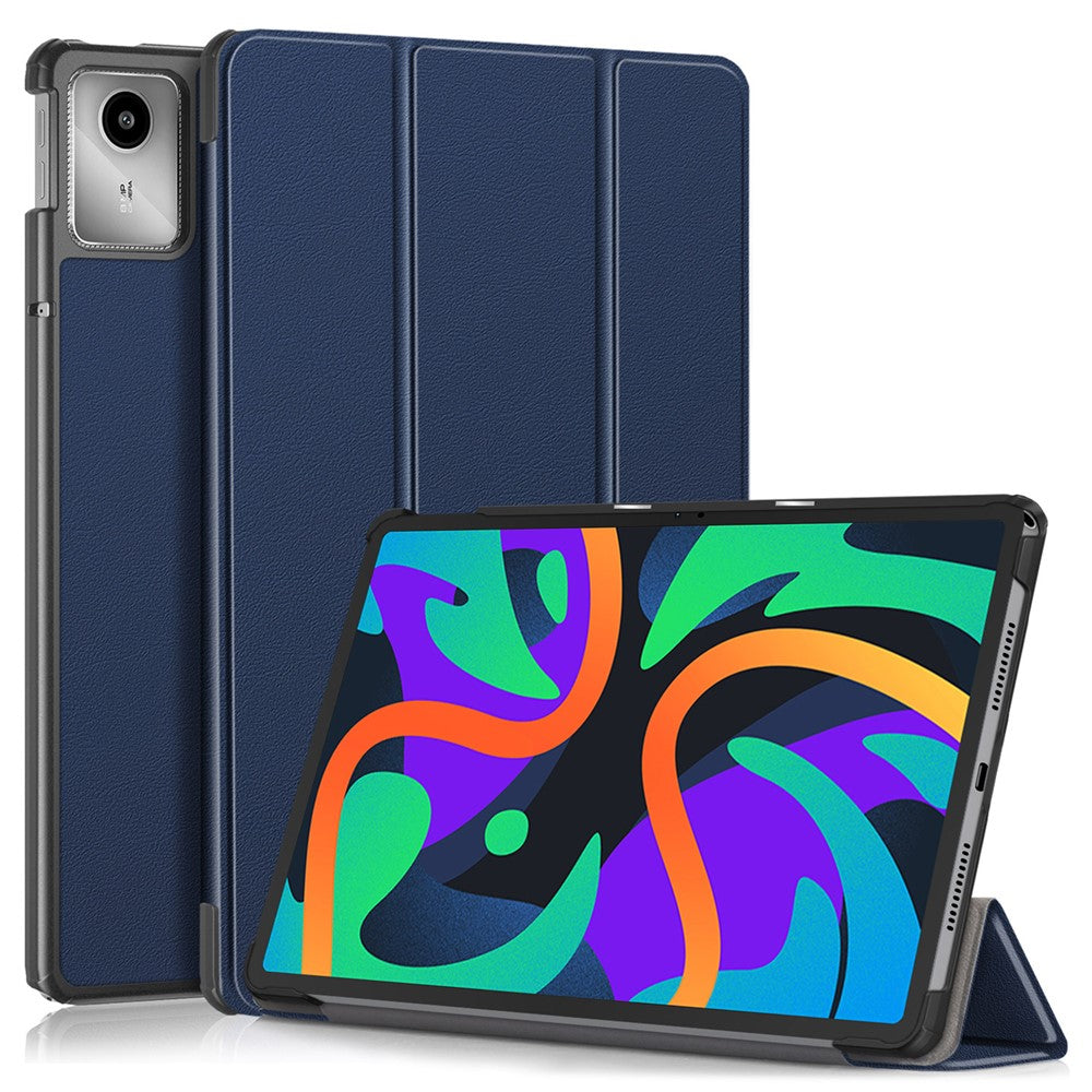 For Lenovo Tab M11 / Xiaoxin Pad 11 2024 PU Leather Trifold Stand Cover Smart Tablet Case - Dark Blue