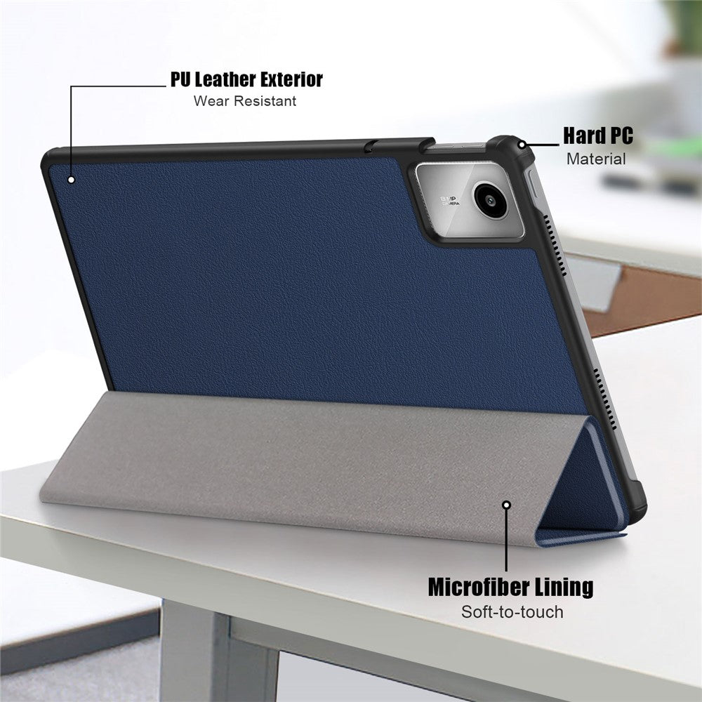 For Lenovo Tab M11 / Xiaoxin Pad 11 2024 PU Leather Trifold Stand Cover Smart Tablet Case - Dark Blue