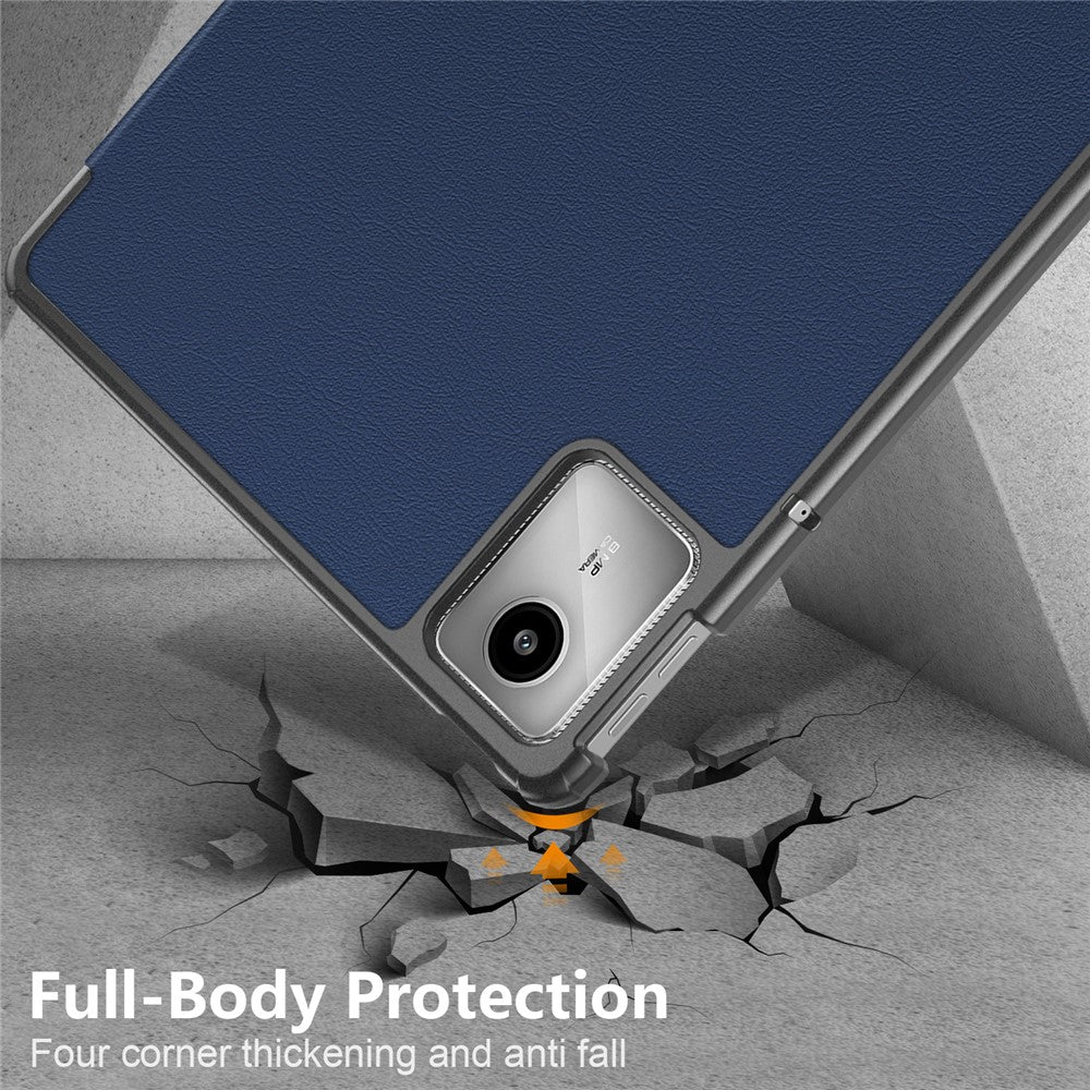 For Lenovo Tab M11 / Xiaoxin Pad 11 2024 PU Leather Trifold Stand Cover Smart Tablet Case - Dark Blue