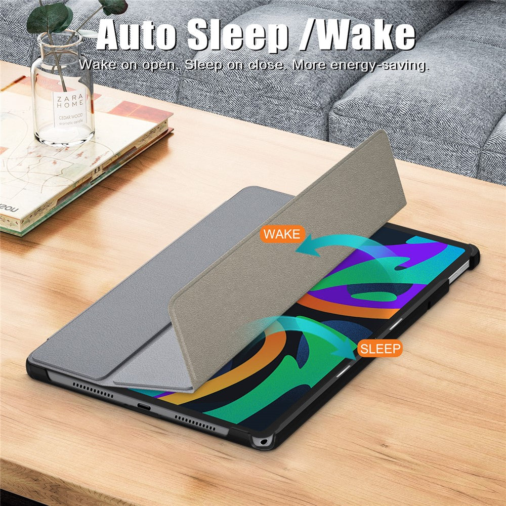 For Lenovo Tab M11 / Xiaoxin Pad 11 2024 PU Leather Trifold Stand Cover Smart Tablet Case - Grey