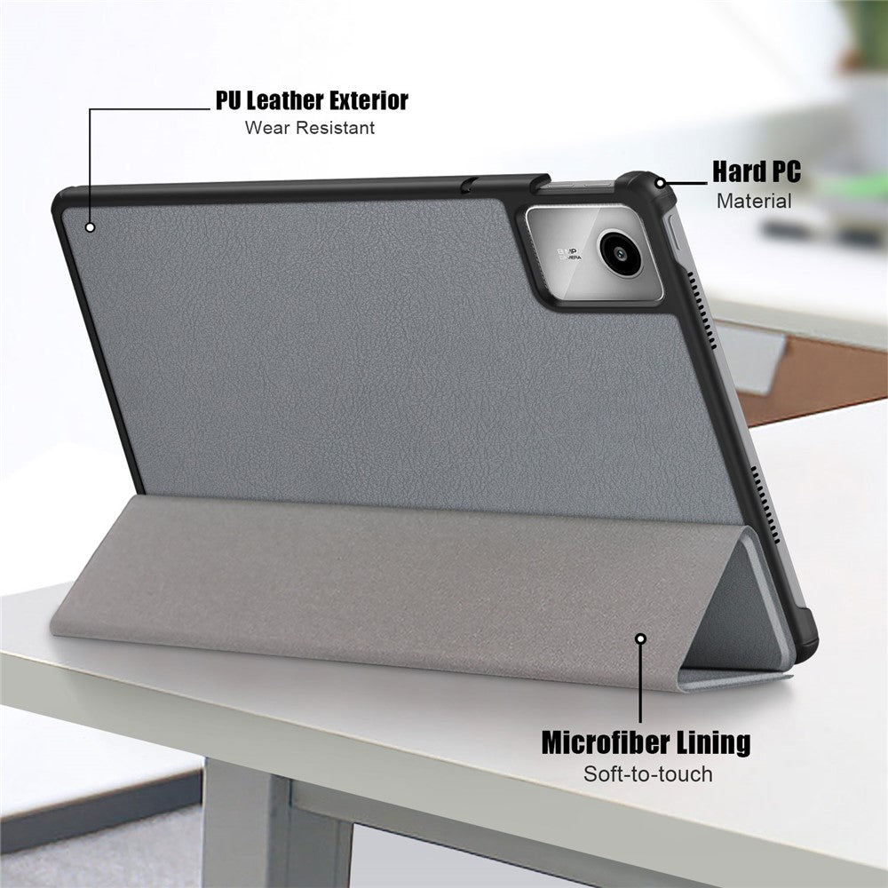 For Lenovo Tab M11 / Xiaoxin Pad 11 2024 PU Leather Trifold Stand Cover Smart Tablet Case - Grey