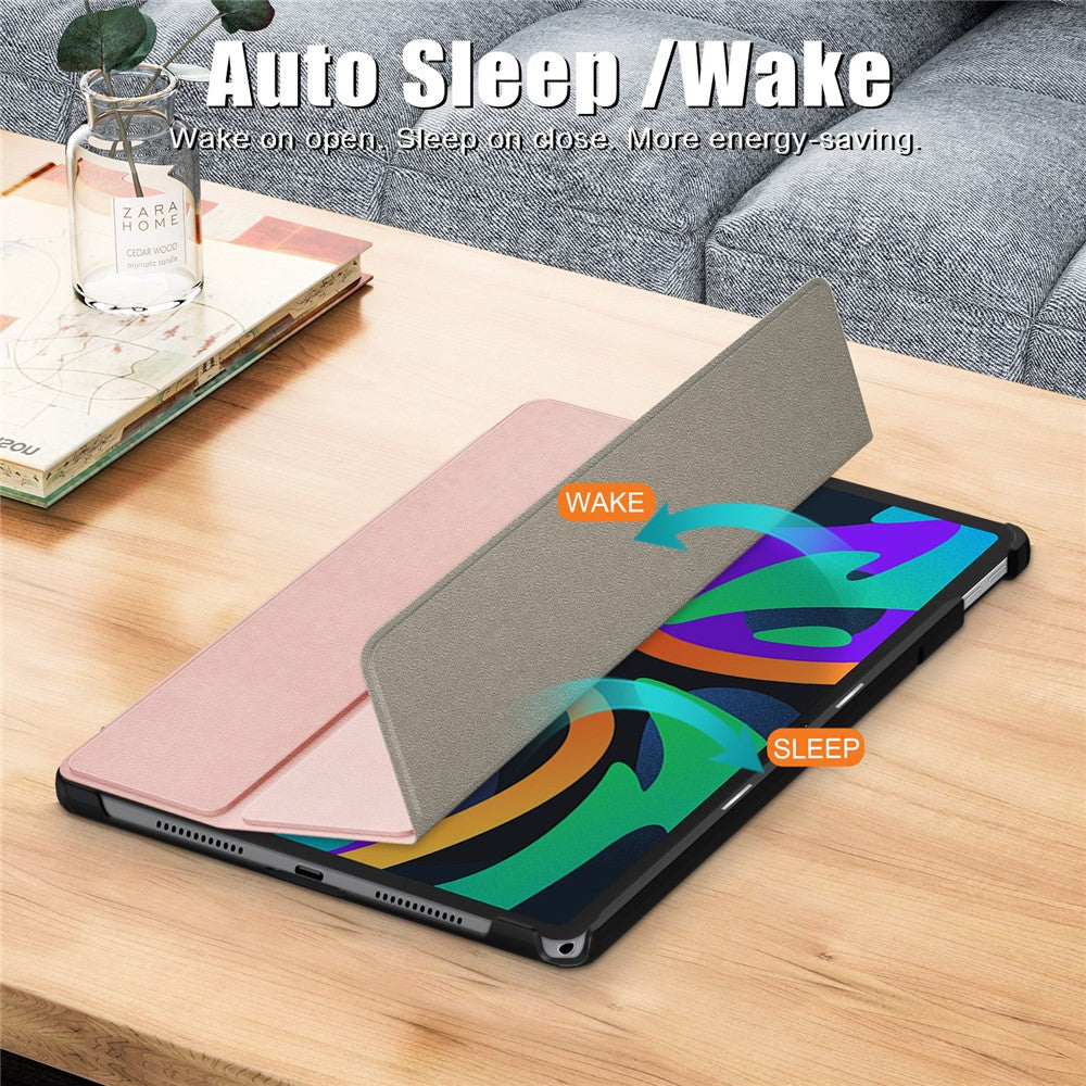 For Lenovo Tab M11 / Xiaoxin Pad 11 2024 PU Leather Trifold Stand Cover Smart Tablet Case - Rose Gold