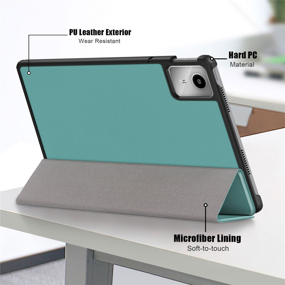 For Lenovo Tab M11 / Xiaoxin Pad 11 2024 PU Leather Trifold Stand Cover Smart Tablet Case - Blackish Green