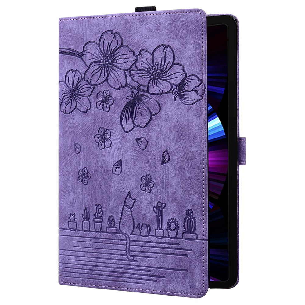 For Lenovo Tab M11 / Xiaoxin Pad 11 2024 Tablet Case Flower Cat Imprint Folio PU Leather Cover - Purple